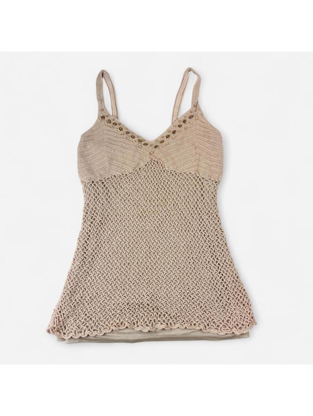 INC Vintage Y2K Tan Crochet Knit Cami Tank Top